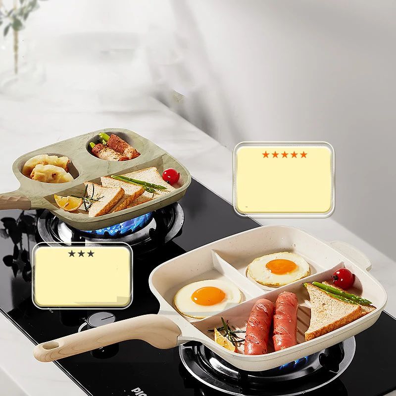 COOKER KinG Egg Frying Pan Three-in-one Non-stick Pancake Pans Breakfast Steak Flat-Bottomed Pan for Gas Stove Induction Cooker