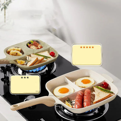 COOKER KinG Egg Frying Pan Three-in-one Non-stick Pancake Pans Breakfast Steak Flat-Bottomed Pan for Gas Stove Induction Cooker