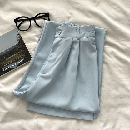 Korean High Waist Nine Point Trousers Female Fall Summer Casual Loose Office Lady Suit Pants Fashion Solid Color Work Pant New