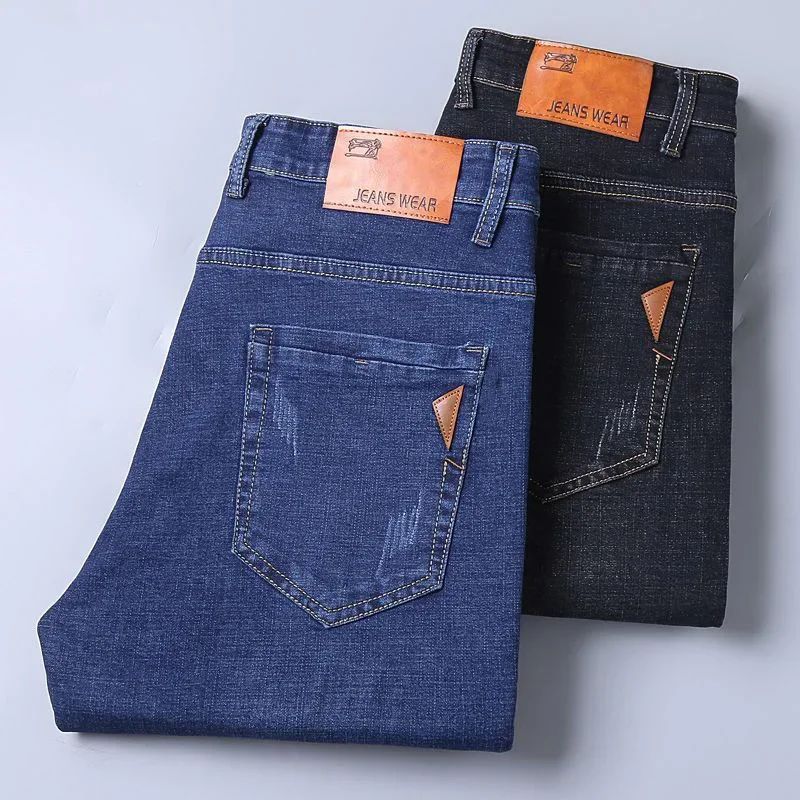 Calça Jeans Masculina de Marca de Luxo Stretch Reta Casual Slim Fit Jeans Masculino Design Clássico de Negócios Calça Tamanho Grande