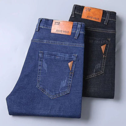 Calça Jeans Masculina de Marca de Luxo Stretch Reta Casual Slim Fit Jeans Masculino Design Clássico de Negócios Calça Tamanho Grande