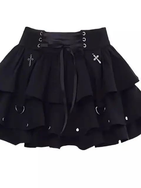 Black Y2K Spicy Girl Bow Tie Cake Skirt High Waist A- Line Mini Skirt Women's Summer New Design Sense Skirts for Girls