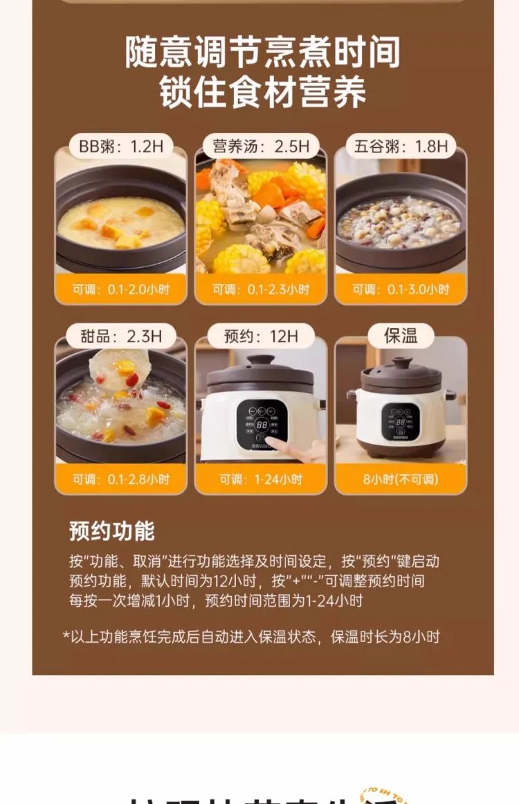 110V/220V Pure Ceramic Electric Slow Cooker Automatic Home Kitchen Appliance Taiwan Made USA Export