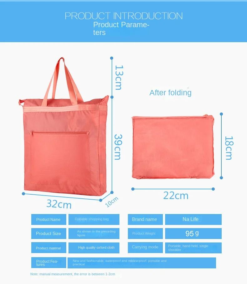 Large Capacity Waterproof Oxford Cloth Reusable Foldable Shopping Bag Tote Bag Shoulder Bag Washable Shopper Storage Bag Handbag