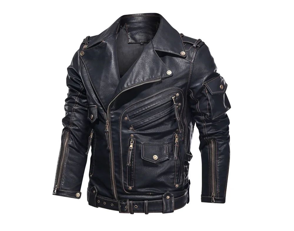 fashion Winter Winter Mens Leather Jacket Men Fashion Motorcycle PU Leather Jacket Cool Zipper Pockets Leather Coats Clothing