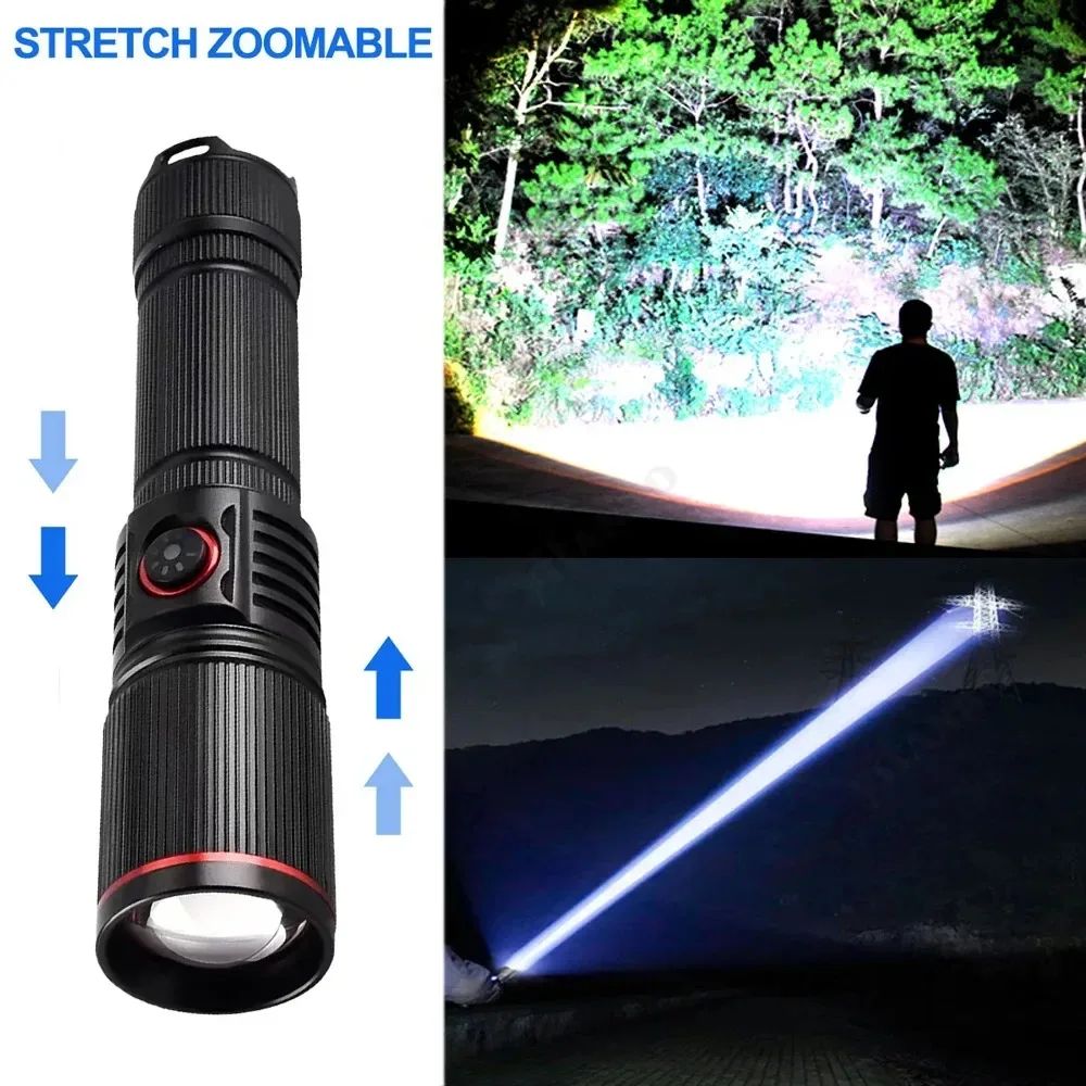 Powerful 30W White Laser Zoom Flashlight Use 18650 or 21700 Battery Rechargeable Torch Outdoor Hunting Emergency Lighting Lamp