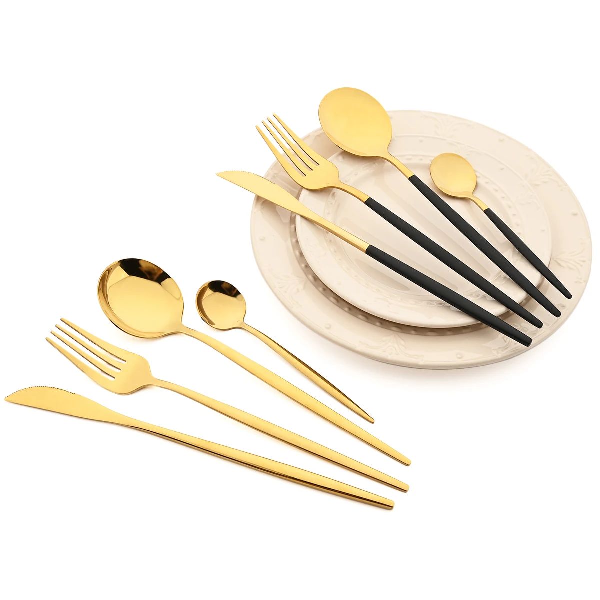 16Pcs Mirror Gold Dinnerware Set Stainless Steel Cutlery Set Fork Knife Coffee Spoon Tableware Silverware Kitchen Flatware Set