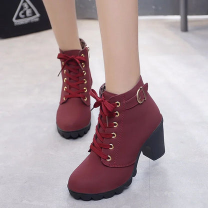 2024 New Spring Winter Women Pumps Boots High Quality Lace-up European Ladies Shoes PU High Heels Boots Fast Delivery