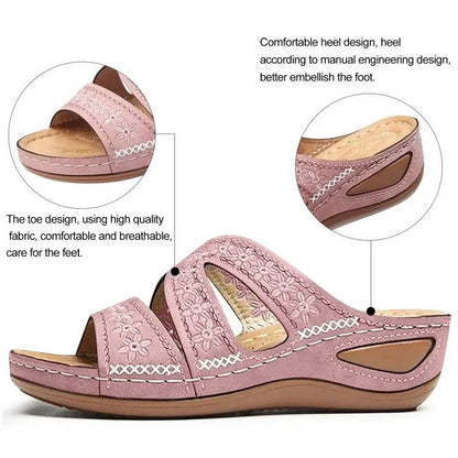 2024 Summer Women Wedge Sandals Premium Orthopedic Open Toe Sandals Vintage Anti-slip Leather Casual Female Platform Retro Shoes