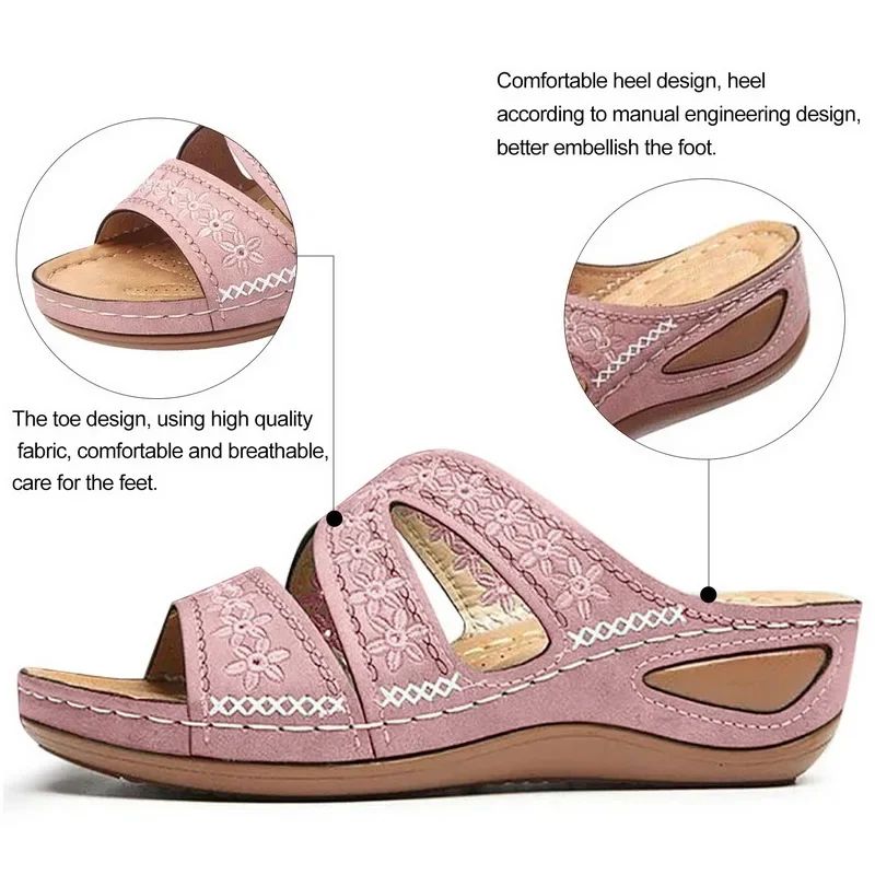 2024 Summer Women Wedge Sandals Premium Orthopedic Open Toe Sandals Vintage Anti-slip Leather Casual Female Platform Retro Shoes