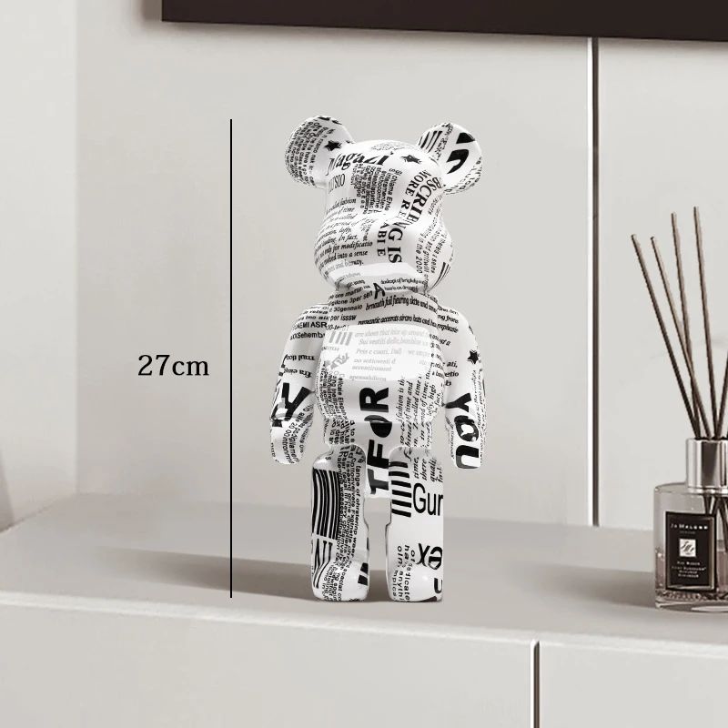 Estátua Urso Graffiti 27cm Bloco Tinta Urso Decoração Enfeites de Resina para Desktop Decoração de Casa Sala de Estar Urso Escultura de Chão Presentes
