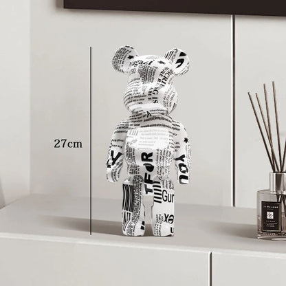 Estátua Urso Graffiti 27cm Bloco Tinta Urso Decoração Enfeites de Resina para Desktop Decoração de Casa Sala de Estar Urso Escultura de Chão Presentes