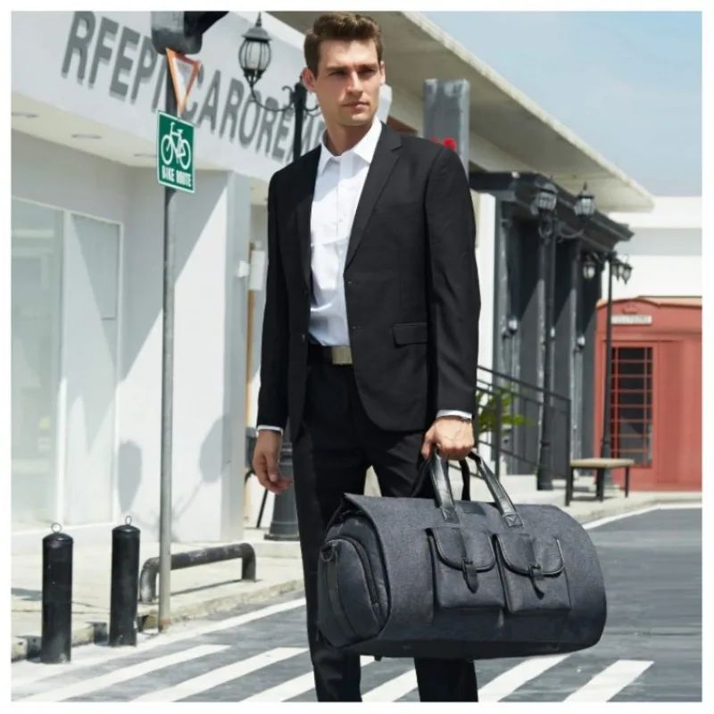 2025 New Men Waterproof Weekend Travel Work Large Capacity Multifunctional Hand Luggage Storage Two-in-One Convertible Suit Bag
