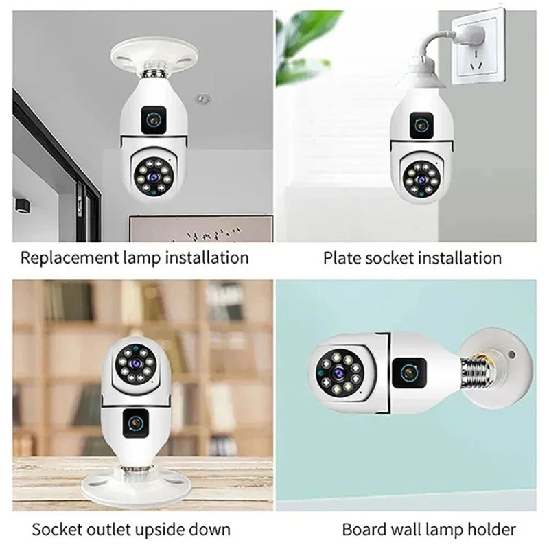 8MP WiFi IP Camera E27 Bulb Dual Lens Wireless Cam Baby Monitor Two-way Audio AI Human Tracking Smart Home Surveillance Camera