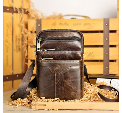 New Men's Cow Leather Chest Bag Man Small Shoulder Casual Male Crossbody Waist Bag