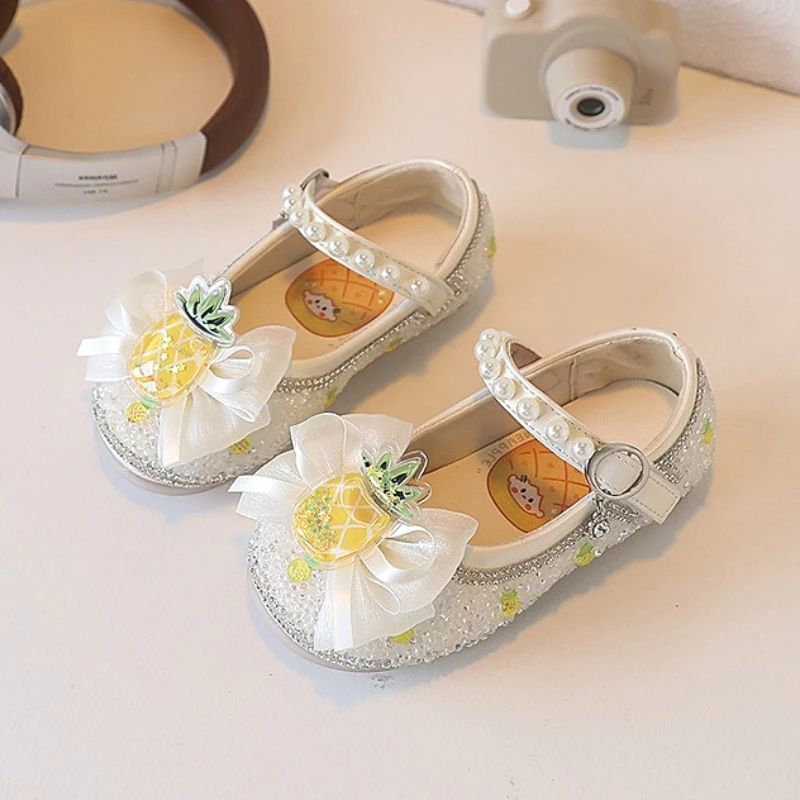 Children's Leather Shoes Autumn New Pink Soft Bottom Flat Kid's Casual Shoes Fashion Cute Cherry Bow Girls' Princess Shoes