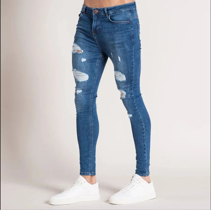 New Style Men's Hip Hop Slim Fit Jeans You And Smooths Your Silhouette Ripped Small Footwear Amazon WISH Badge Plus Size Jeans N