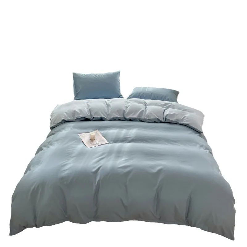 Conjunto de cama de cor sólida de quatro peças para crianças e adultos, cama de casal grande, conjunto de capa de edredom, lençol e capa de travesseiro de quatro peças