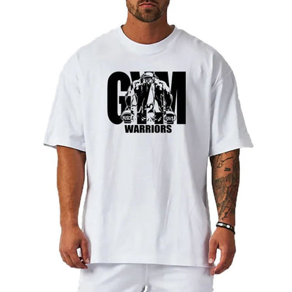 Summer Oversized Mens Cotton Loose Dropped Shoulder Fitness Summer Gym Sports Bodybuilding Short Sleeve T-shirt