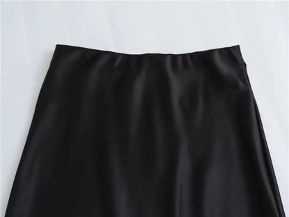 MUJER Woman 2025 Satin Skirt Women High Waist Long Skirts For Women Summer Black Midi Skirt Woman Office Elegant Women's Skirts