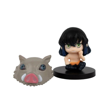 5pcs Conjunto Q Versão Demon Slayer Boneca Fantasma Sentada Tanjiro Nidouzi Inosuke Zenitsu Figura de Ação Modelo de Filme Presente de Brinquedo para Meninos