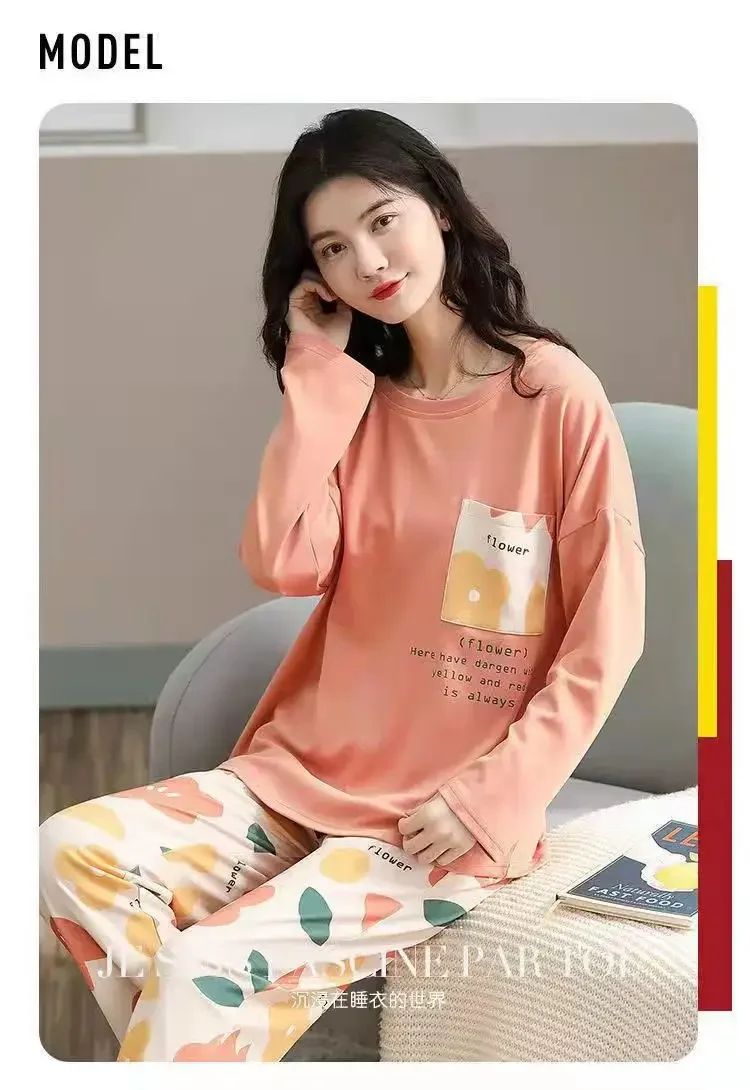 Pyjamas Set for Women's Plus Size Student Long Sleeve Spring and Fall Loungewear Ladies Simple Loose Homewear Casual Sleepwear