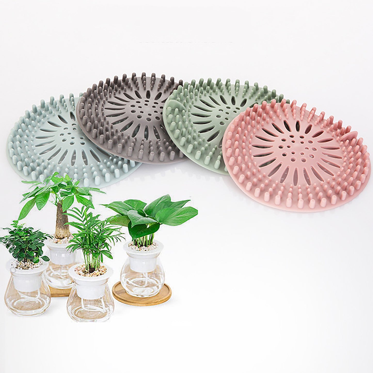 Silicone Drain Hair Catcher with Suction Cup Shower Bathtub Drain Strainer Hair Filter Drain Sink Strainer Bathroom Accessories