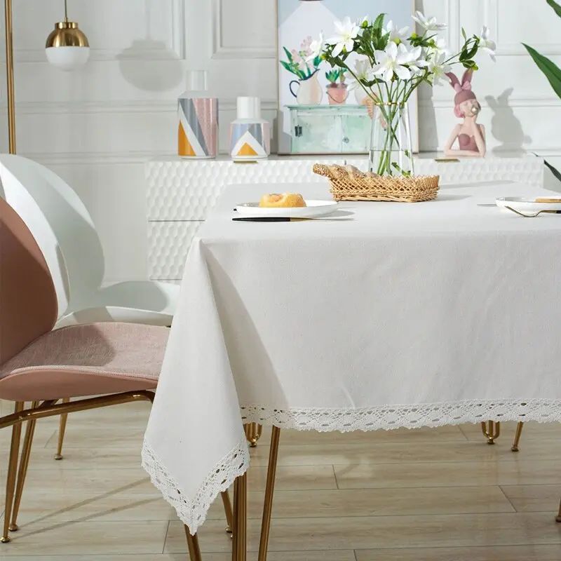Classic White Lace Tablecloths Rectangle Dust-Proof Table Covers for Living Room Kitchen Dinner Picnic Tabletop Home Decorations