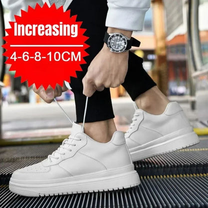 Novos Tênis Masculinos Aumento de Altura 10cm Invisível Elevador Tênis Branco Couro Esportivo Zapatillas De Hombre Tamanho Grande 46
