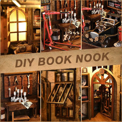 Retro DIY De Madeira Recantos de Livros Figuras Kits de Miniaturas Caixa Surpresa Oficina de Reparos de Artesanato Estante Decoração de Aparadores