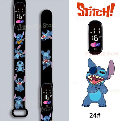 Relógios Digitais Infantis Disney Stitch Figuras de Anime LED Touch Luminoso Relógio Digital Esportivo Infantil à Prova D'Água Brinquedos de Aniversário