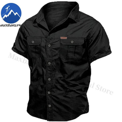 New Mens Work Shirt Casual Retro 100% Cotton Short Sleeve Flying Cargo Shirt Man Summer Fishing Hunting Multi Pocket Shirt 2025