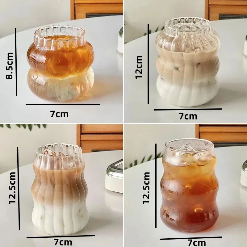 Copo de Vidro Resistente ao Calor, Tumbler, Transparente, para Chá, Suco, Leite, Caneca de Café, Copos de Água para Casa, Caneca Listrada 410/530ml