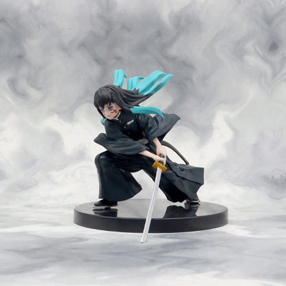 Anime Demon Slayer Tanjirou Muichirou Mitsuri Zenitsu Postura de Combate Action Figure PVC Modelo Suporte Decoração de Mesa Boneca Brinquedo Presentes