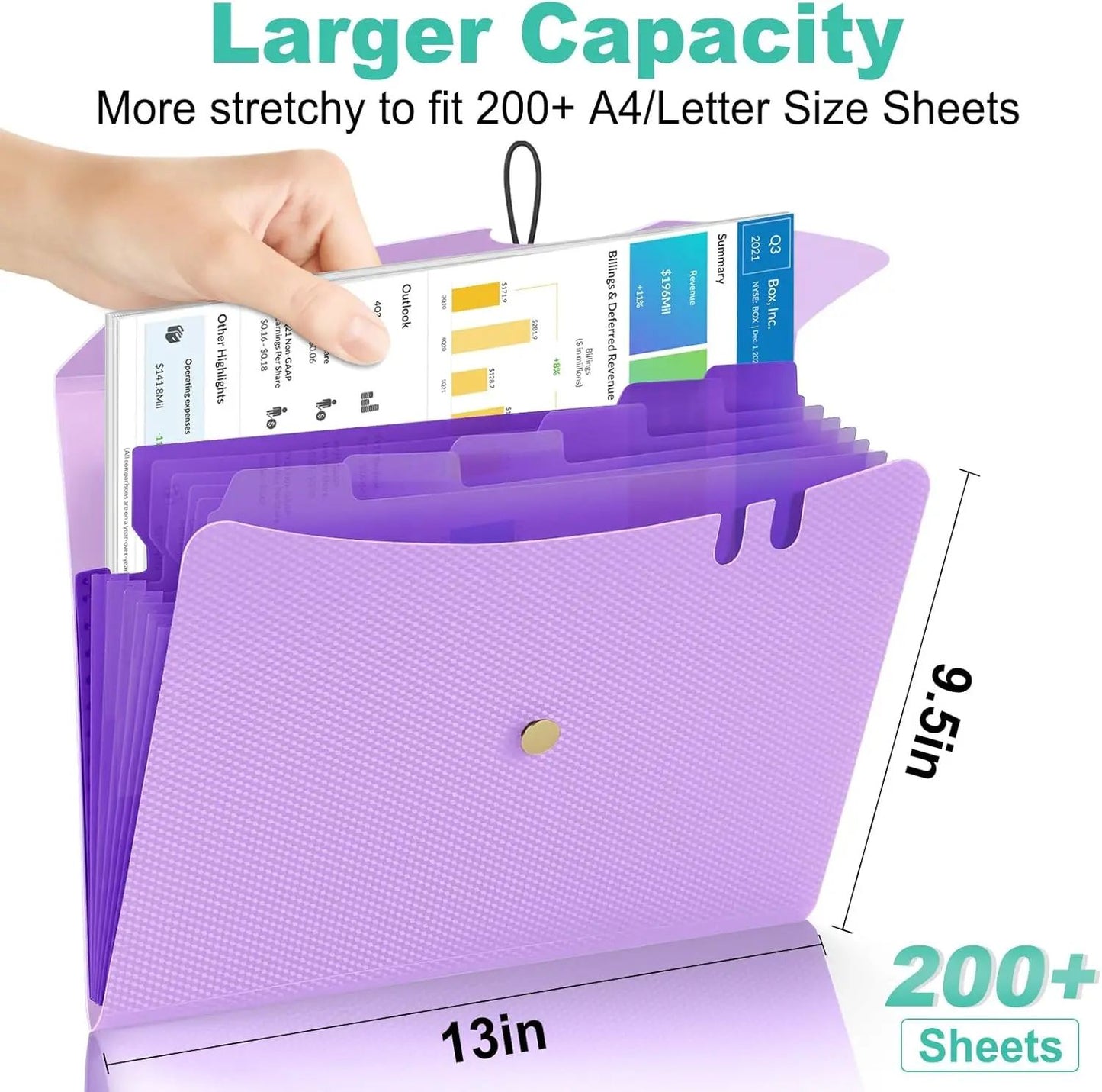 Expandable File Folder, Letter Size Organ Organizer, 5 File Pockets, Portable Organizer for School Office Supplies