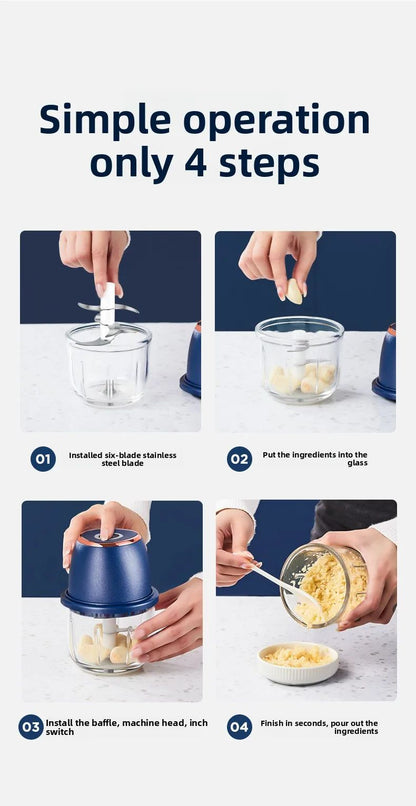 Mini Processador de Alimentos Elétrico TINSOL 350ML, Picador de Carne, Amassador de Alho, USB, Multifuncional, Fatiador de Vegetais, Liquidificador, Misturador de Cozinha