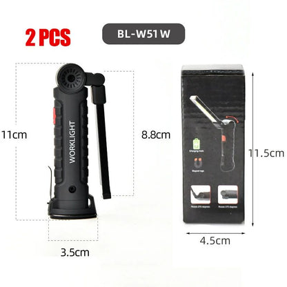 Rechargeable Camping LED Flashlight Work Light with Magnet and Hook IP64 Waterproof 5 Lighting Modes Suitable for Night Work