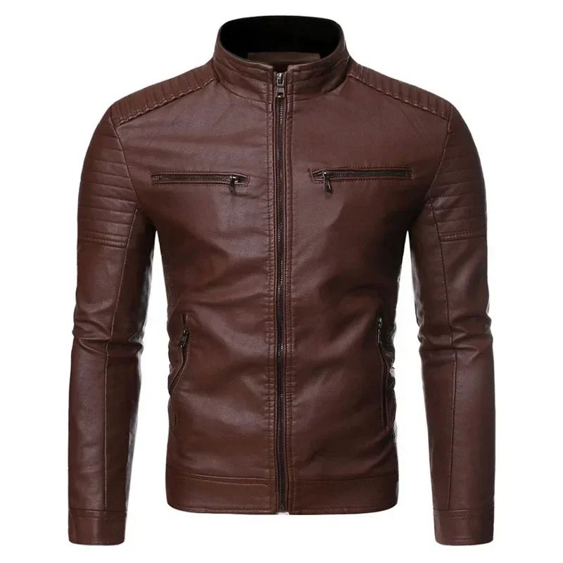 Zipper Korean Fashion Leather Sheepskin Trend Casual Fit Slim Baseball Clothes Men Leather Jacket Autumn New Men Leather Coat