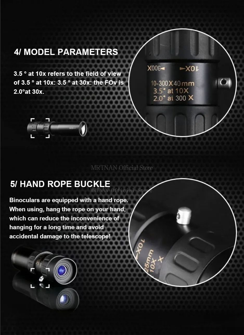 Monóculo Telescópio 10-300x40 Zoom Portátil Poderoso Binóculos com Tripé e Suporte para Celular Acampamento Viagem