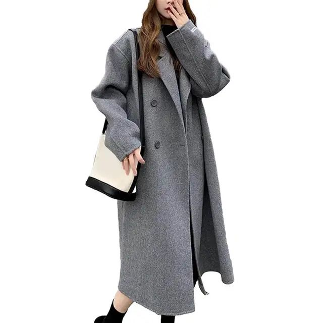 Women Coat Double-Breasted Mid-length Outerwear Lapel Stylish Warm Mid-Length Double Pockets Winter Coat Lady Accessories