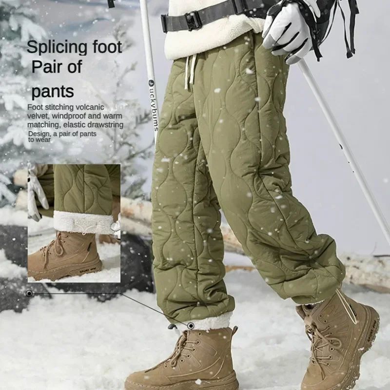 Calça de Inverno Masculina Impermeável de Esqui, Quente, em Lã Grossa e Reta, de Algodão, Calça Feminina Casual Acolchoada à Prova de Frio