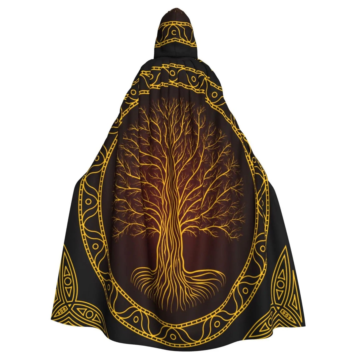 Tree Of Life Celtic Adult Cloak Cape Hooded Medieval Costume Witch Wicca Vampire Elf Purim Carnival Party