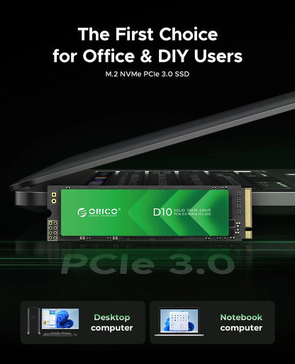 SSD Interno ORICO M.2 NVMe PCIe3.0 1700 MB/s M Key 2280 256GB para Usuários de Escritório Estudantes Notebook Desktop