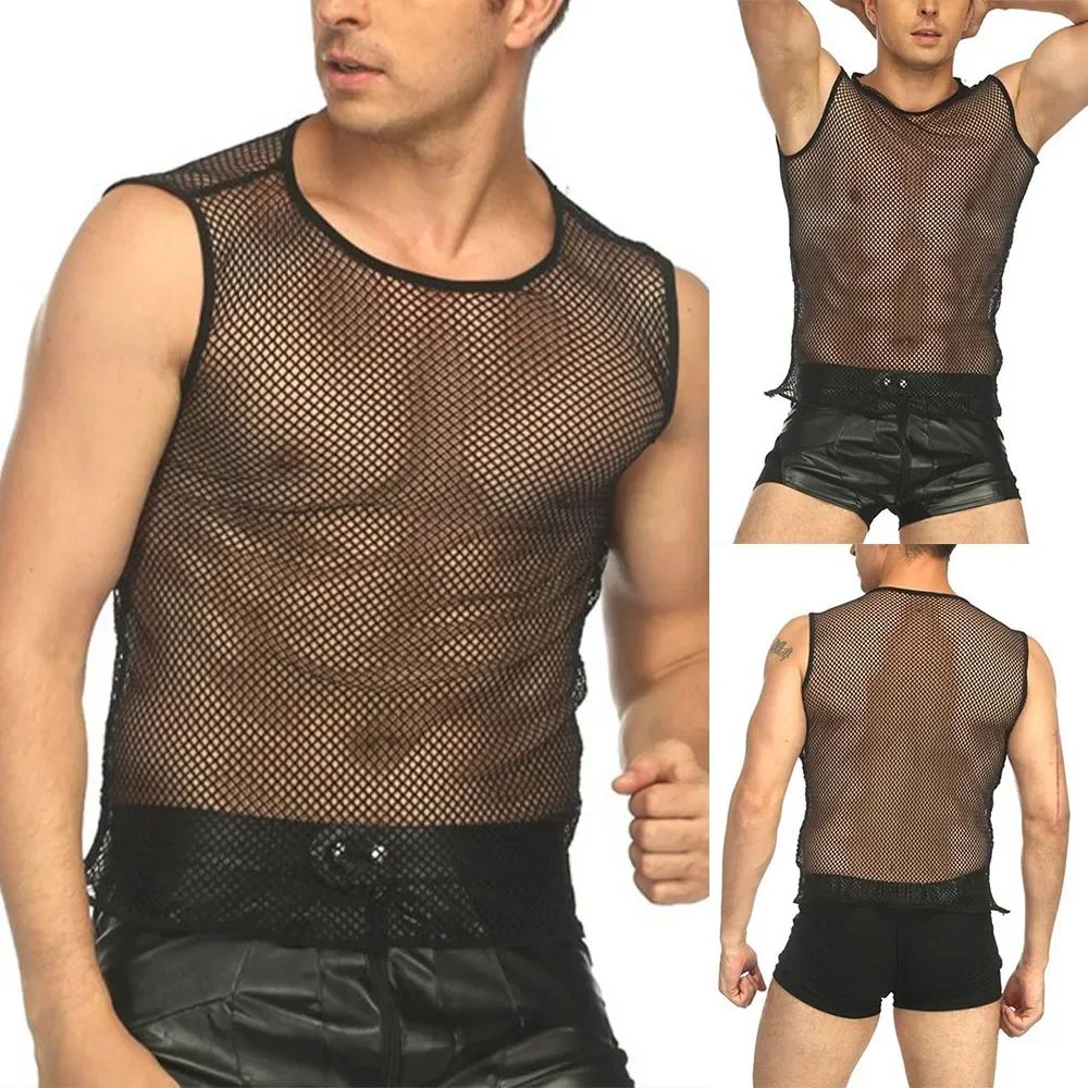 Sexy Transparent Mesh Ultra Thin Perspective Clothing Fishing Net Hollow Vest Headscarf Hood Cosplay Party