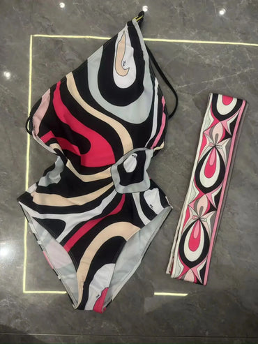 Melphieer Inspired 2025 colorful bikini women scarf swimwear sarong swimsuit headband beachwear striped bathing suit