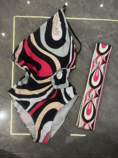 Melphieer Inspired 2025 colorful bikini women scarf swimwear sarong swimsuit headband beachwear striped bathing suit