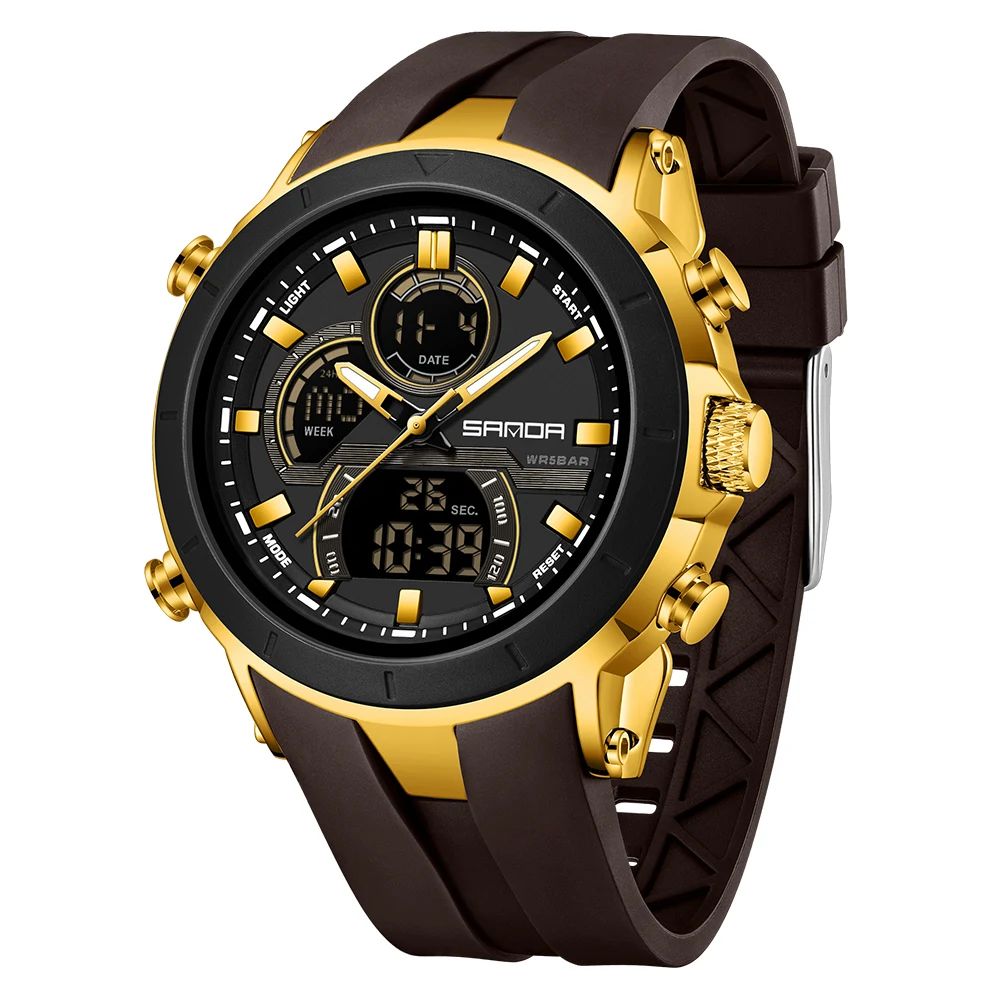 SANDA Mens Watches Countdown Waterproof Alarm Clock Wristwatch Multifunctional Luminous Men Quartz Digital Watch Alarm Clock