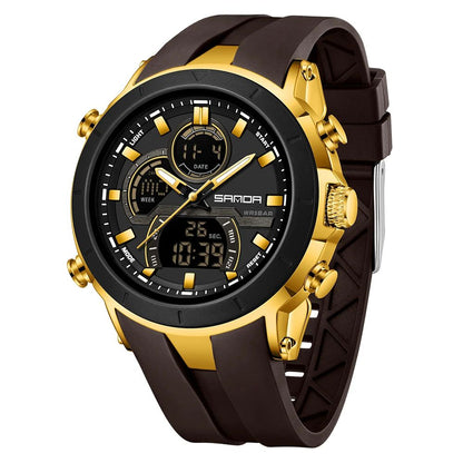 SANDA Mens Watches Countdown Waterproof Alarm Clock Wristwatch Multifunctional Luminous Men Quartz Digital Watch Alarm Clock