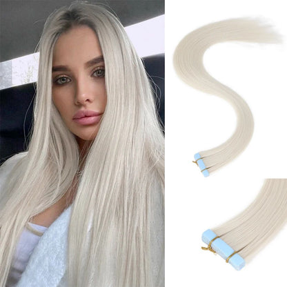 Tape In Hair Extensions Synthetic Hair 10Pcs 20Inch Long Straight Skin Weft Straight Seamless Hair Invisible Tape In Hairpiece