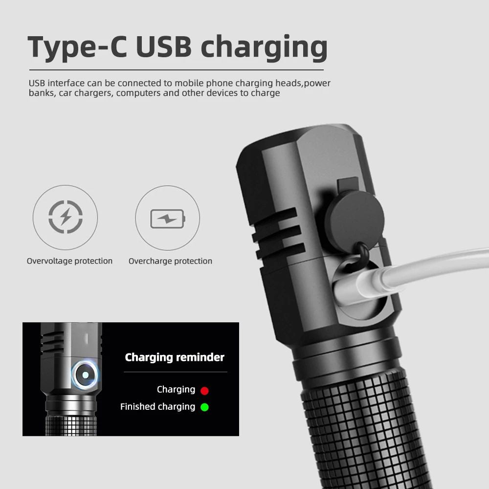 10000 Lumens Mini Powerful Led Flashlight XHP50 Built in Battery 3 Modes Usb Rechargeable Flash Light Torch Lamp Flashlights